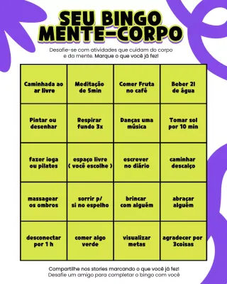 Postagem do Instagram com a lista de verificação de bem-estar lúdica e roxa