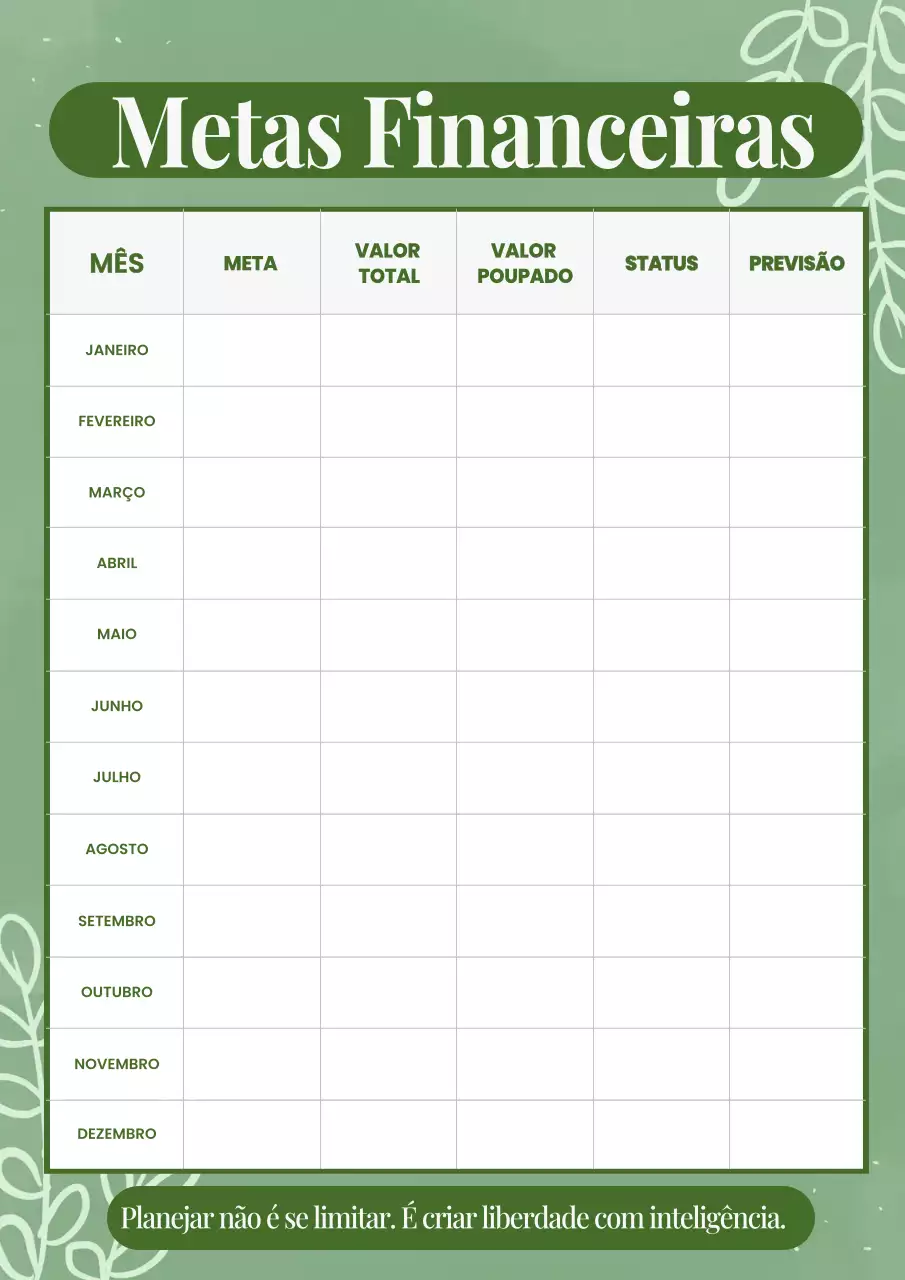 Pôster de Planejador Financeiro Minimalista Verde