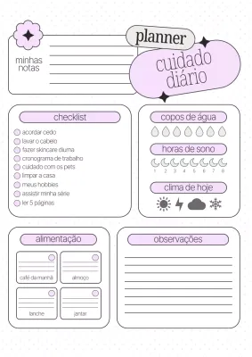 Pôster da Web do Planejador de Autocuidado Diário Rosa e Branco