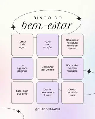 Postagem no Instagram sobre bingo minimalista em tons pastel para bem-estar