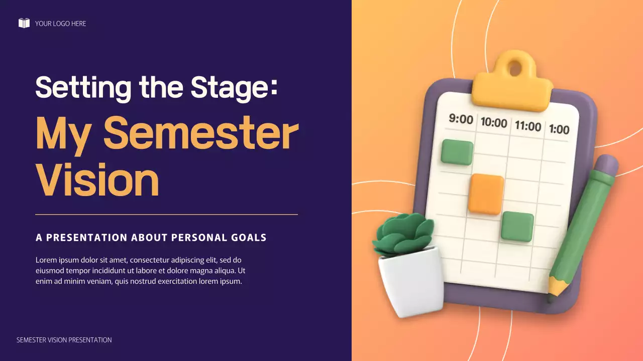 Purple and Orange 3D Illustration Personal Goals Presentation