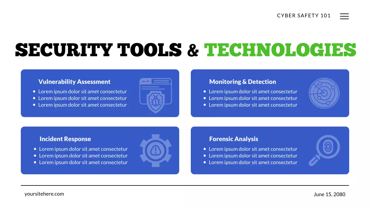 Apresentação de conscientização sobre segurança cibernética verde e azul