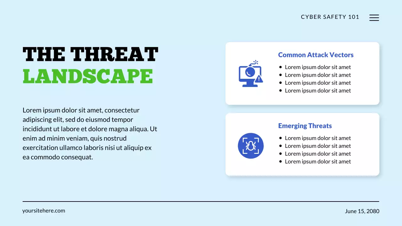 Apresentação de conscientização sobre segurança cibernética verde e azul