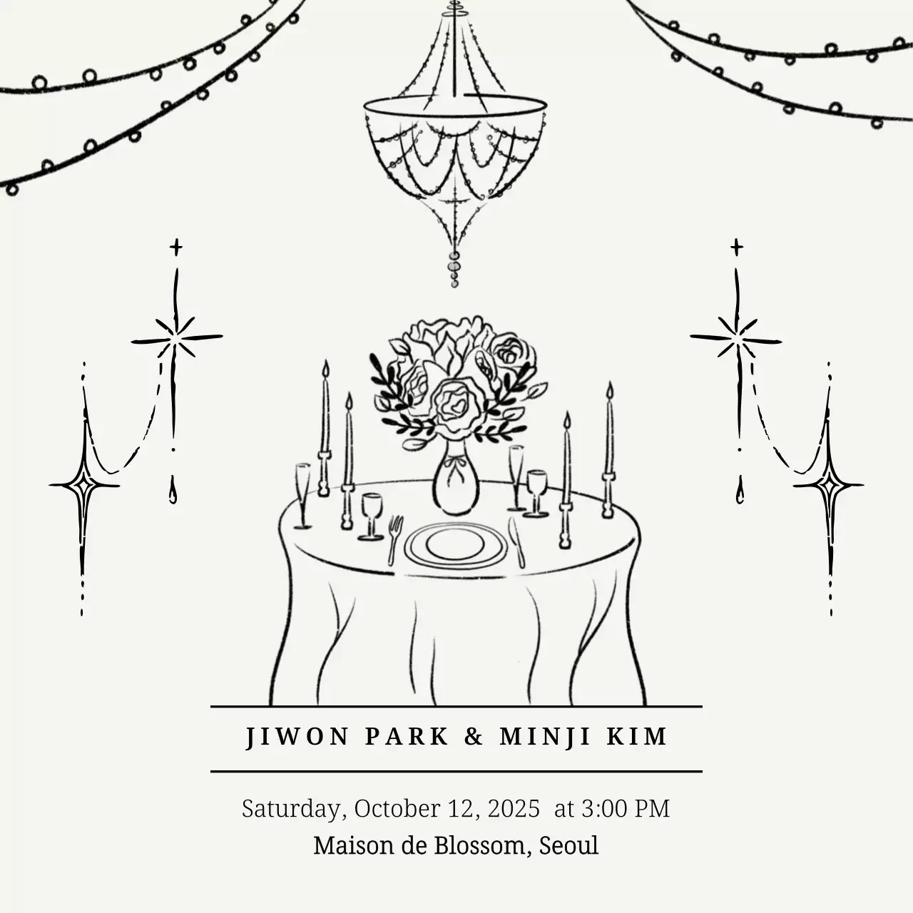 흑백 우아한 결혼 초대장