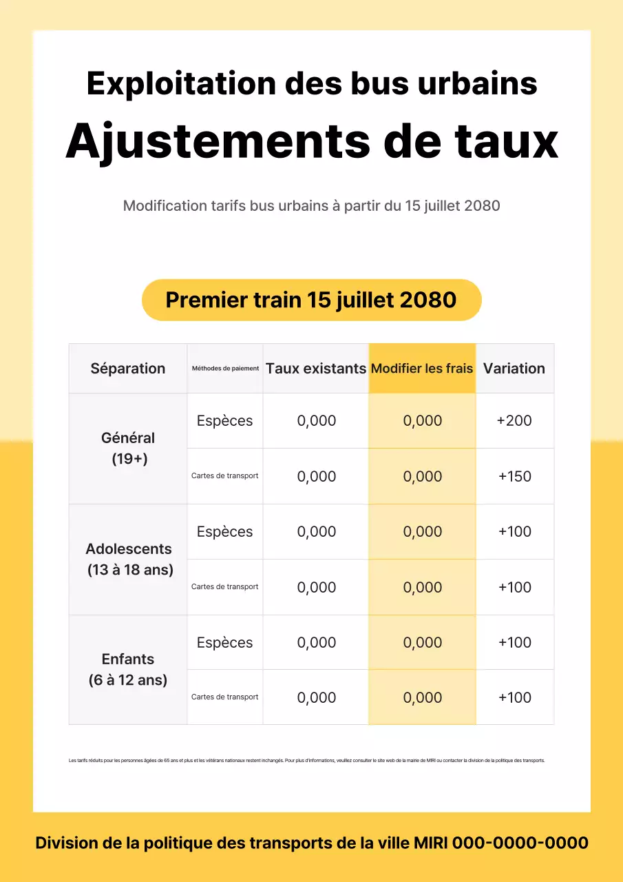 Guide des tarifs des bus urbains Yellow Clean Public Transportation