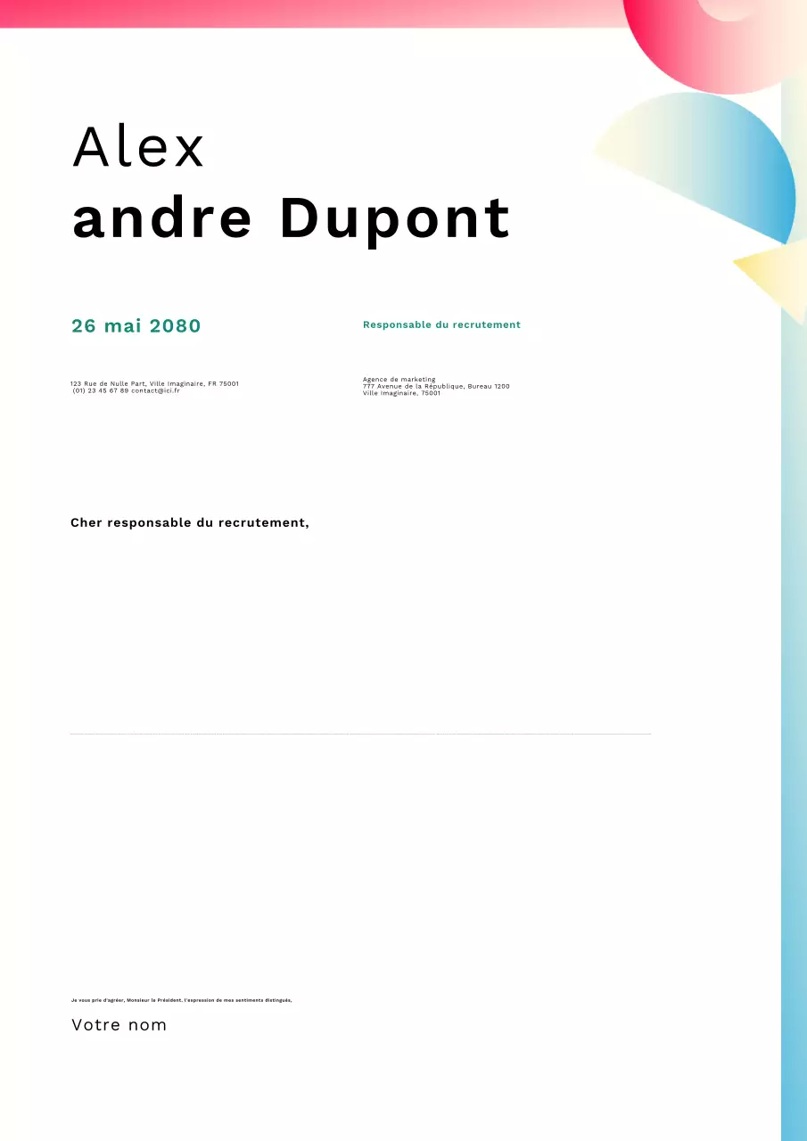 Affiche de lettre de motivation à dégradé propre