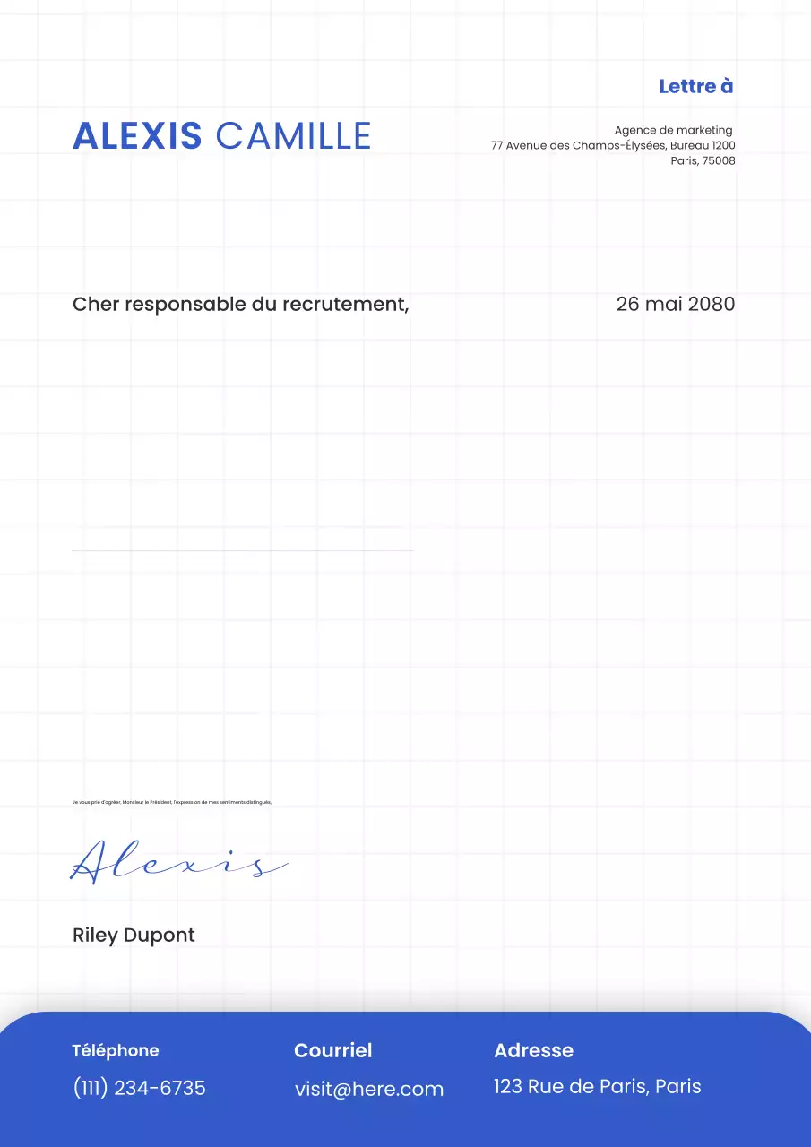 Affiche d'entreprise moderne bleue à en-tête