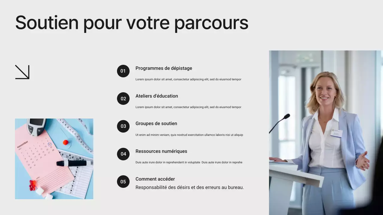 Présentation minimaliste moderne blanche et noire sur la prévention du diabète