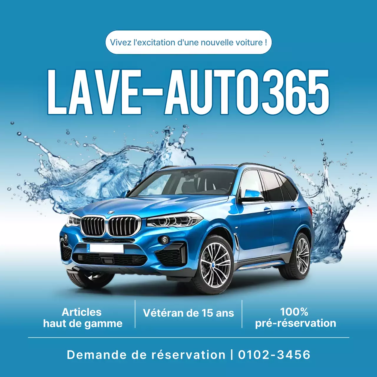 Publicité pour le lave-auto moderne bleu