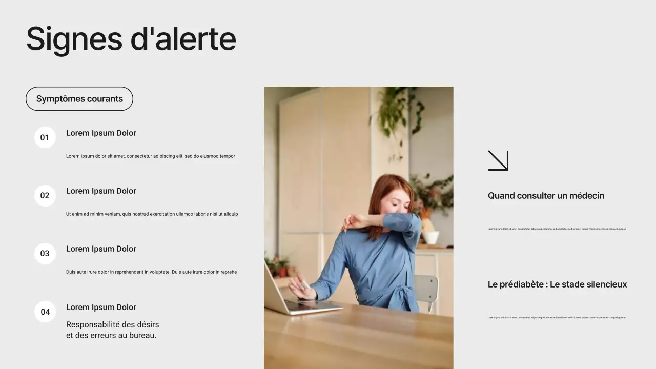Présentation minimaliste moderne blanche et noire sur la prévention du diabète