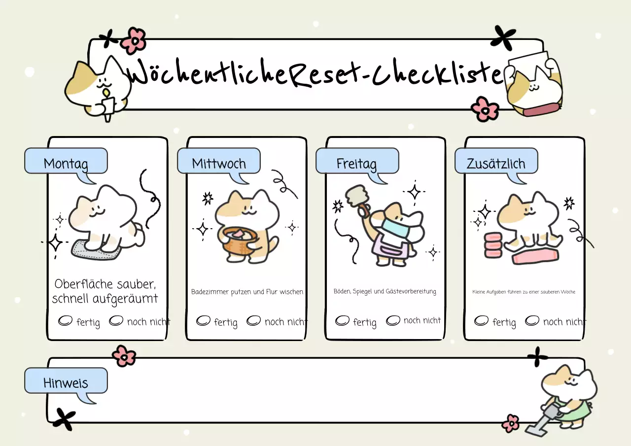 Niedliche illustrative Checkliste für die Hausarbeit in Beige und Blau Poster