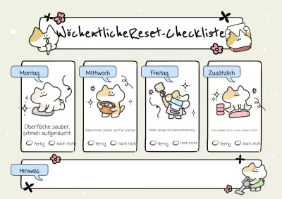 Niedliche illustrative Checkliste für die Hausarbeit in Beige und Blau Poster