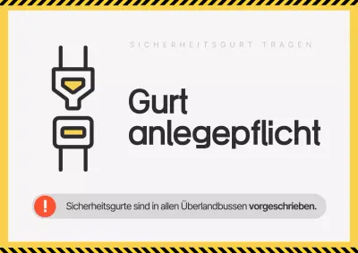 Gelber einfacher Hinweis zum Anlegen des Sicherheitsgurts im Intercity-Bus