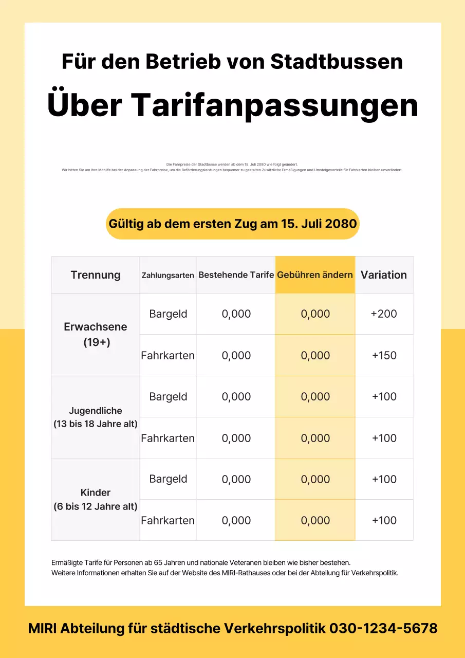 Fahrpreisführer für die öffentlichen Verkehrsmittel von Yellow Clean