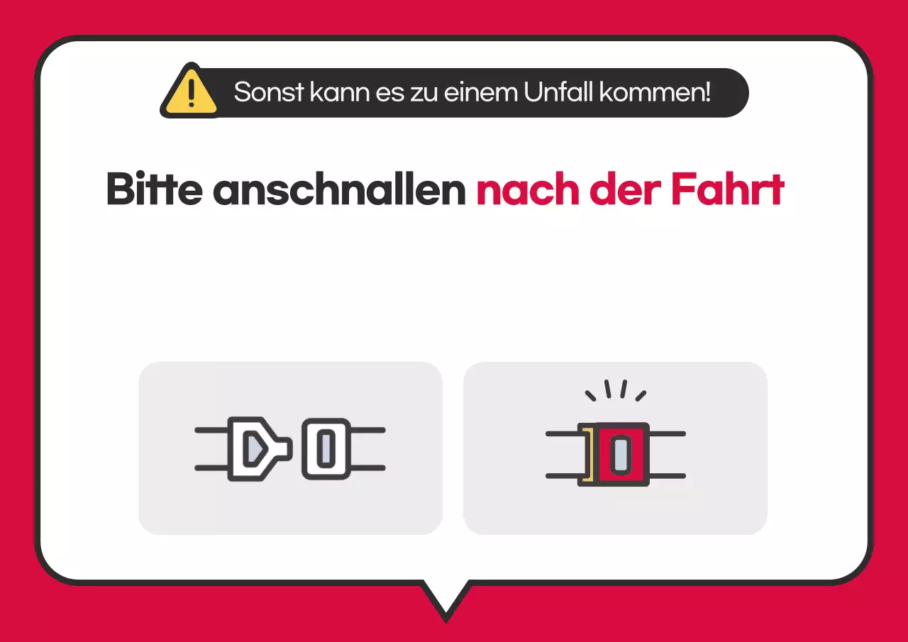 Hinweis zum Anlegen von Sicherheitsgurten in sauberen roten Überlandbussen
