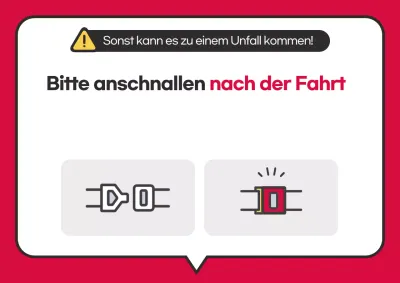 Hinweis zum Anlegen von Sicherheitsgurten in sauberen roten Überlandbussen