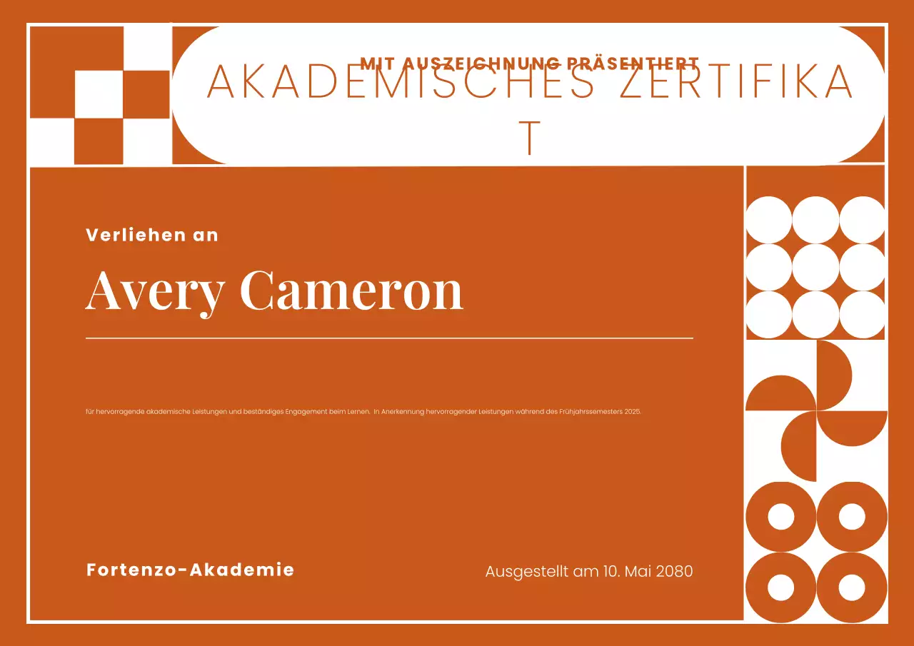 Orange und Weiß, kräftiges geometrisches akademisches Zertifikat Poster