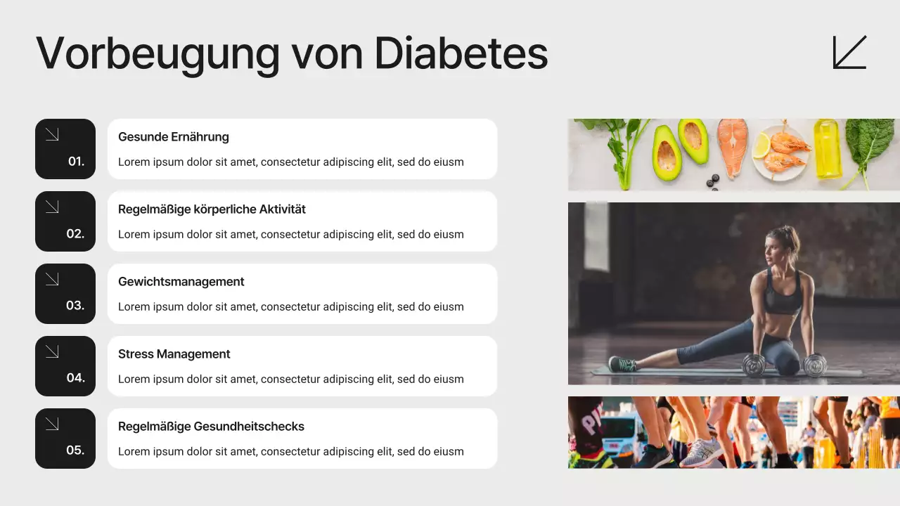 Weiß-schwarze moderne minimalistische Diabetesprävention Präsentation