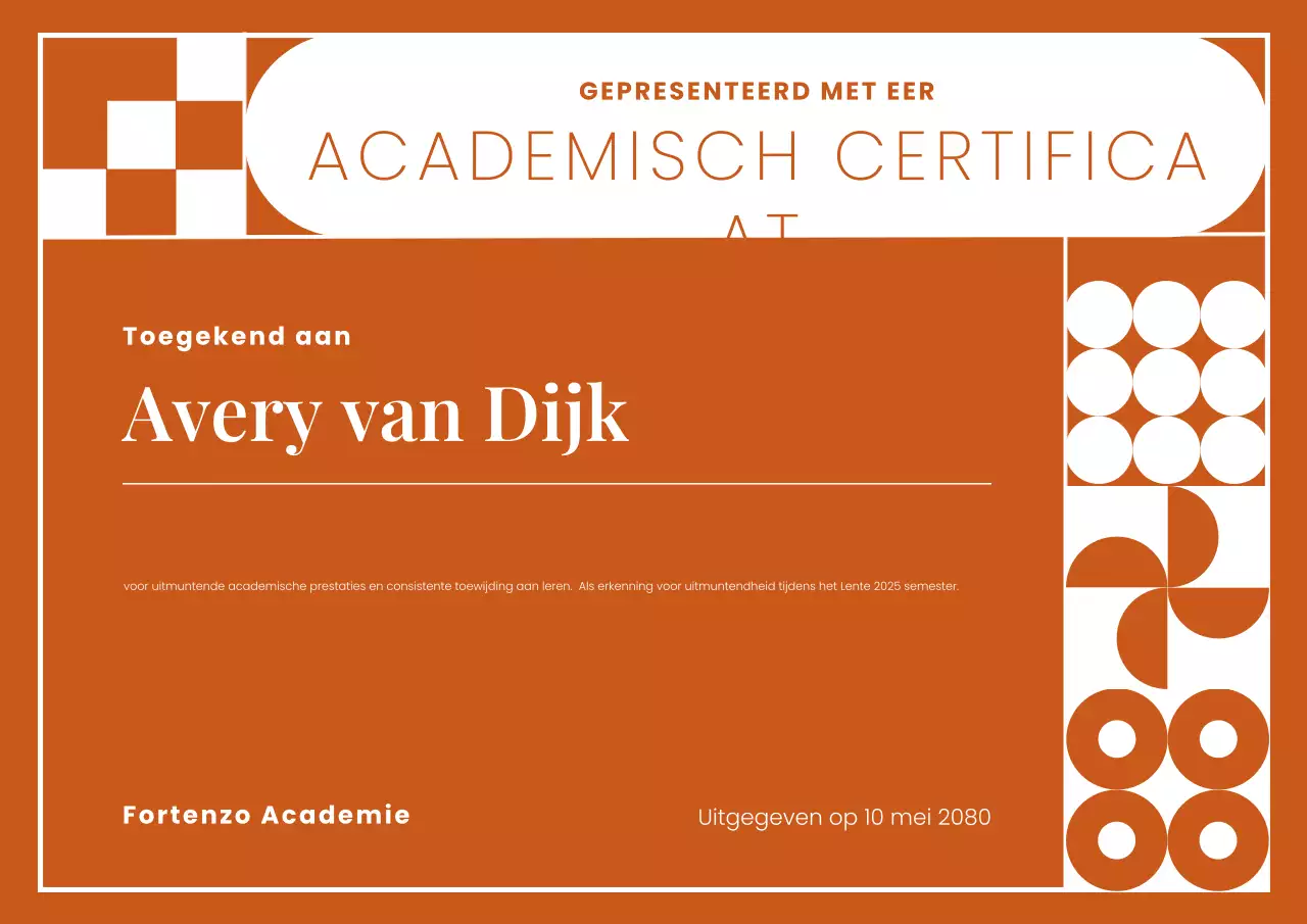 Oranje en witte, opvallende geometrische academische certificaatposter