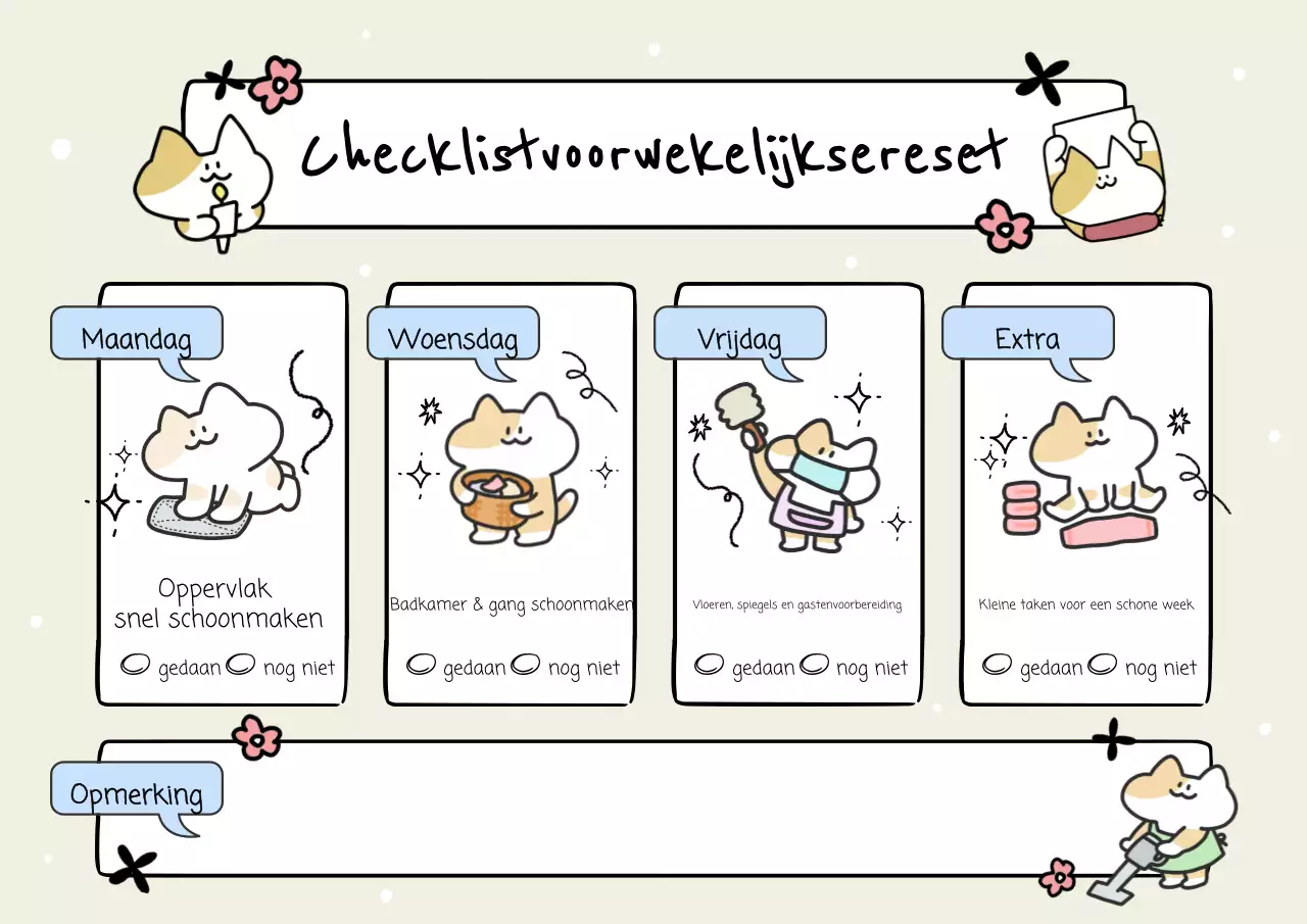 Beige en blauwe schattige illustratieve checklistposter voor huishoudelijk werk