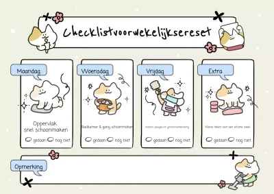 Beige en blauwe schattige illustratieve checklistposter voor huishoudelijk werk