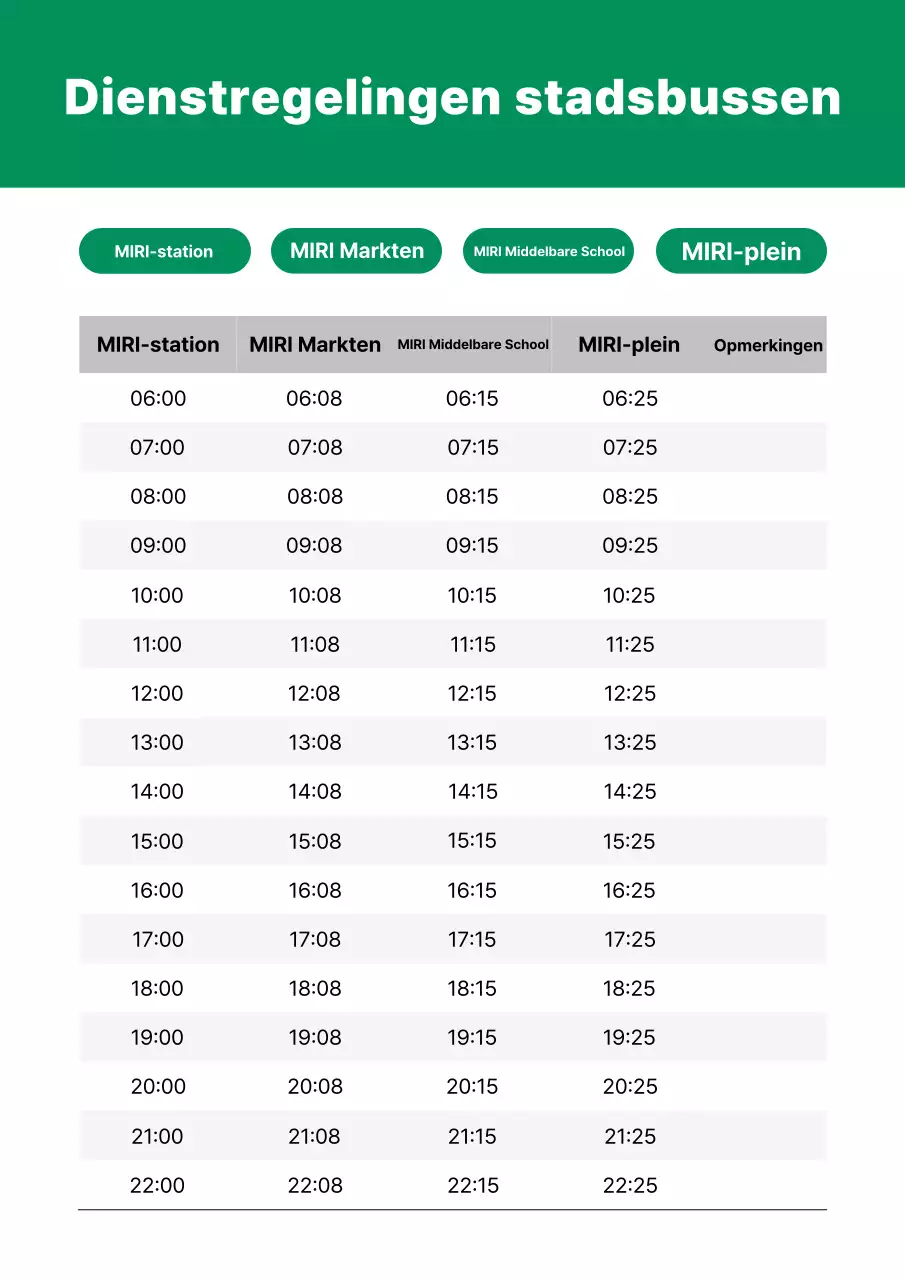 Groene Eenvoudige Stadsbus Dienstregeling Gids