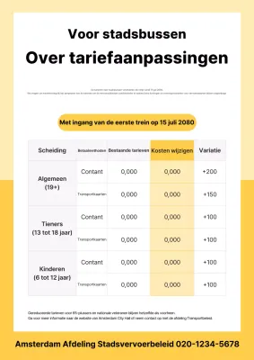 Gele Schone Openbaar Vervoer Stadsbus Tariefgids