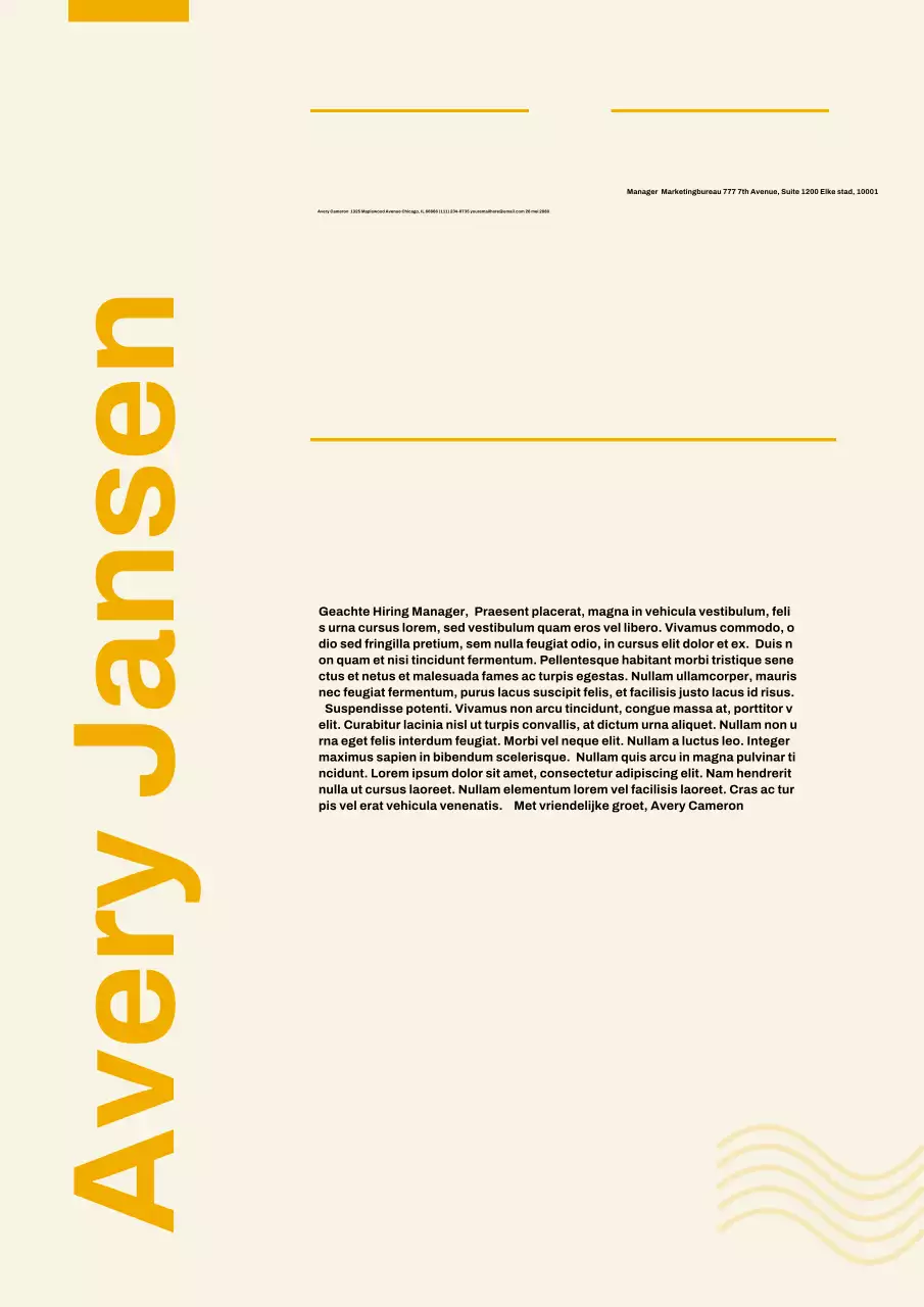 Gele poster met begeleidende brief in Zwitserse stijl