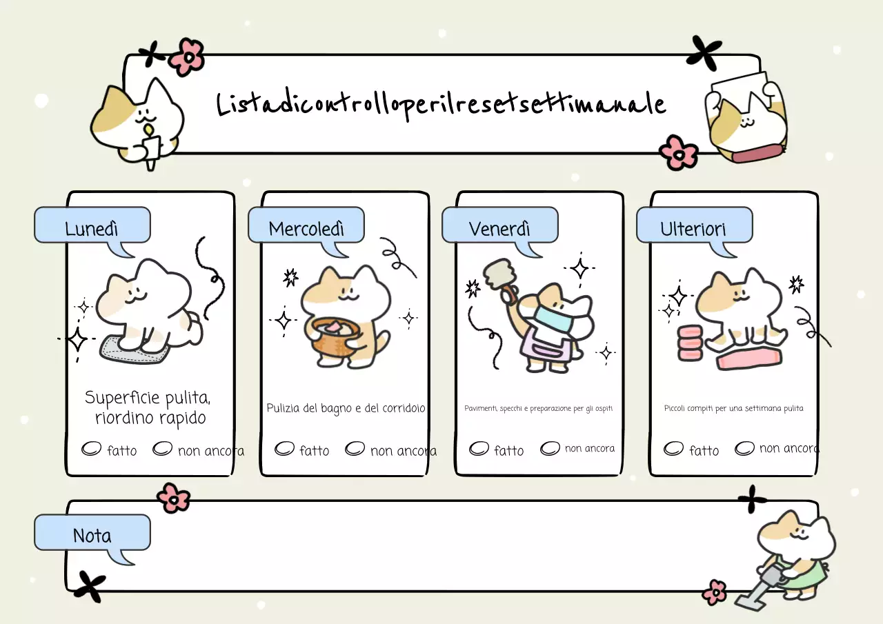 Poster illustrativo carino beige e blu con lista di controllo per le faccende domestiche