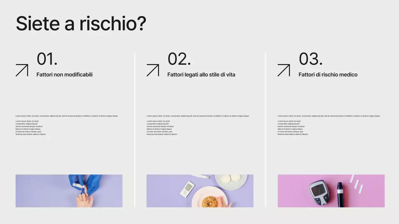 Presentazione minimalista moderna in bianco e nero sulla prevenzione del diabete