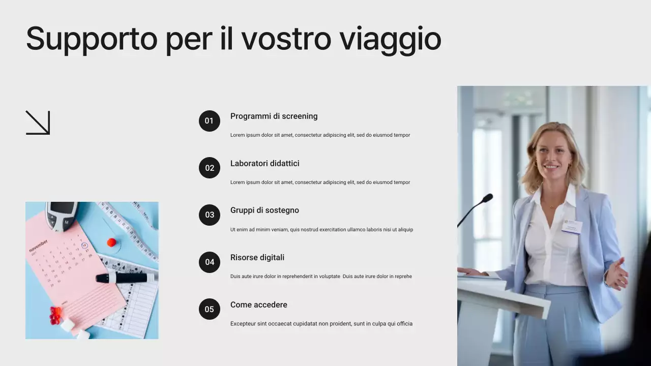 Presentazione minimalista moderna in bianco e nero sulla prevenzione del diabete