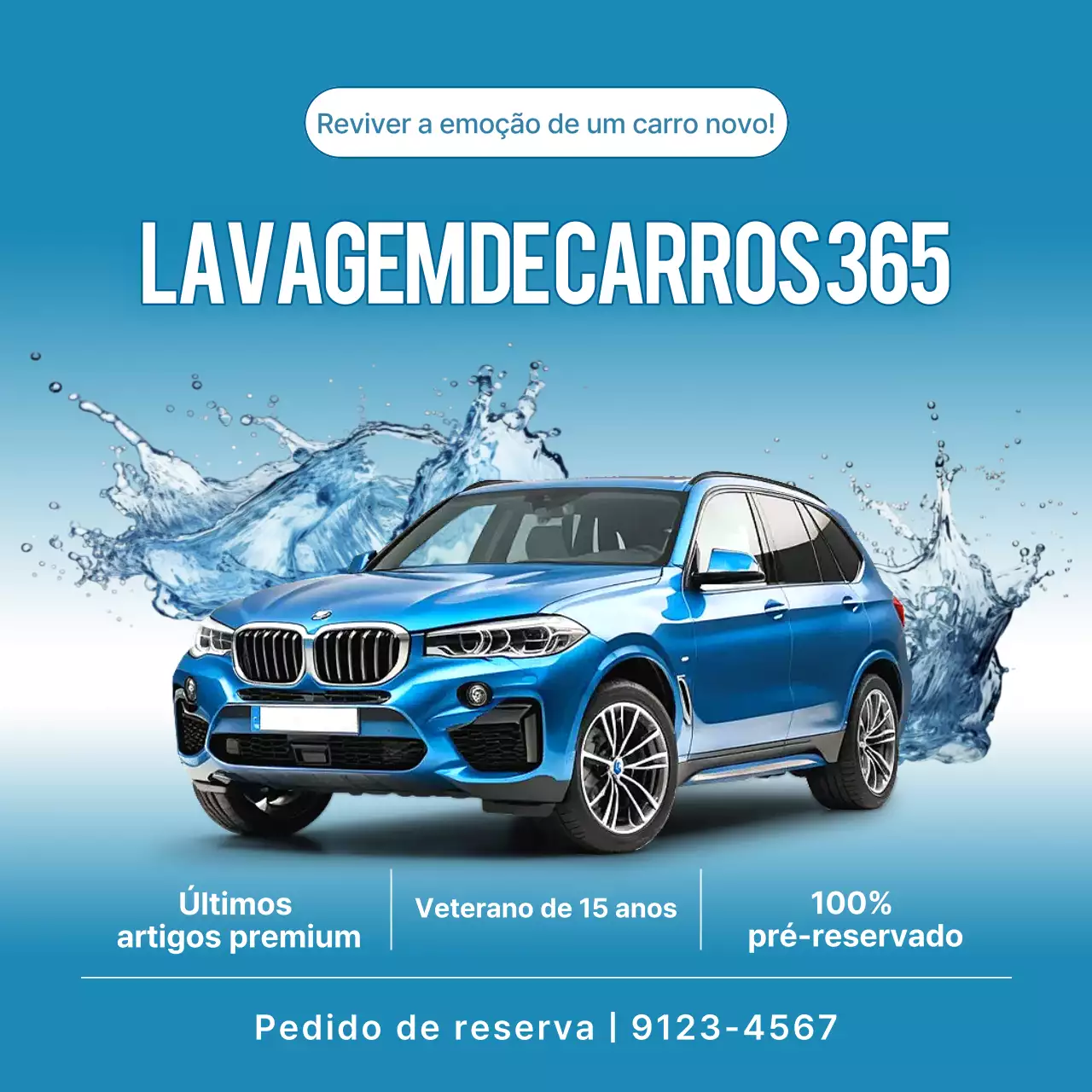 Anúncio de Lavagem de Carros Moderna Azul