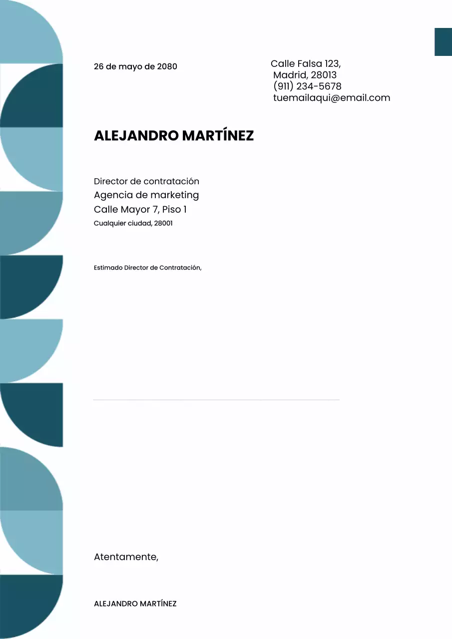 Póster con membrete empresarial geométrico en verde azulado