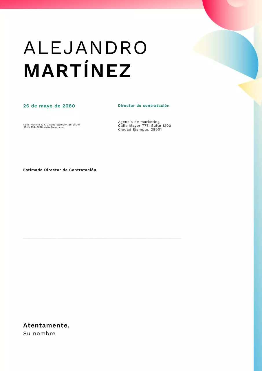 Póster de carta de presentación con degradado limpio