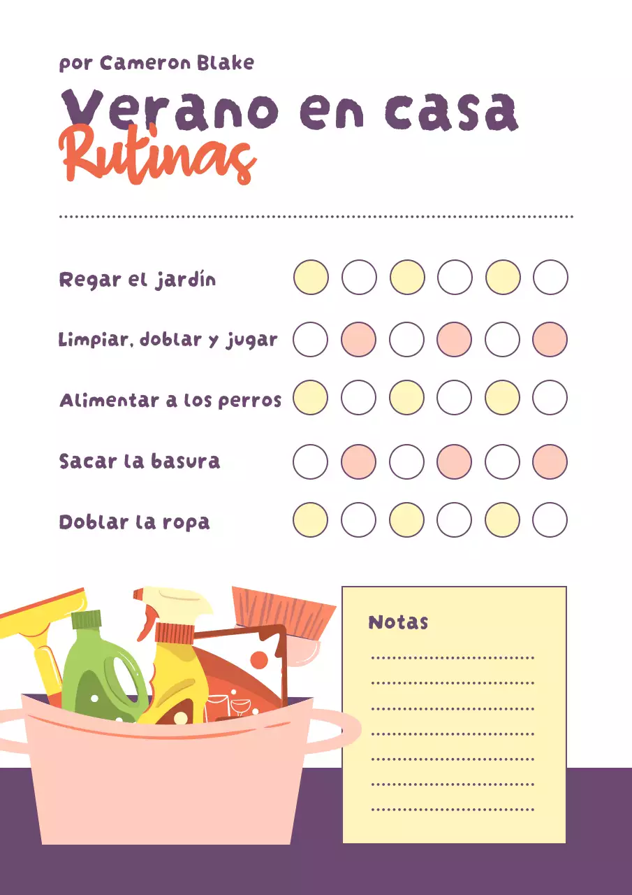 Póster morado con lista de tareas sencillas para el hogar
