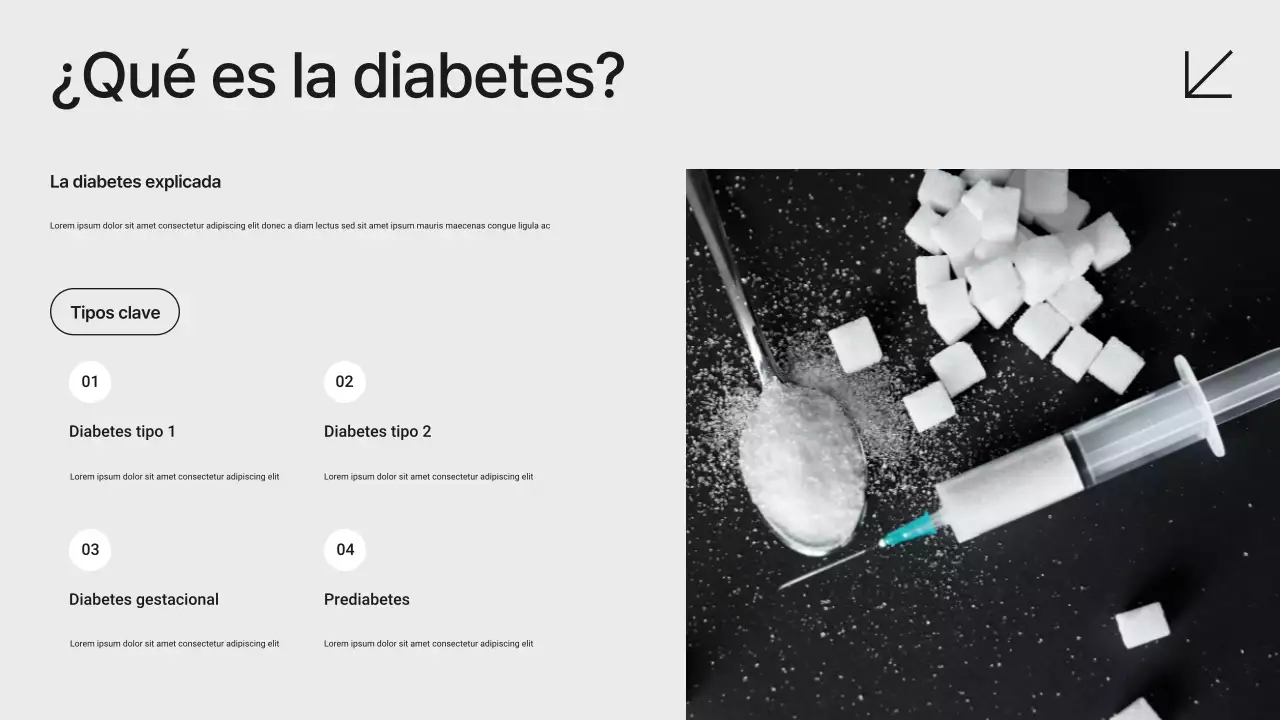 Presentación minimalista moderna en blanco y negro sobre la prevención de la diabetes