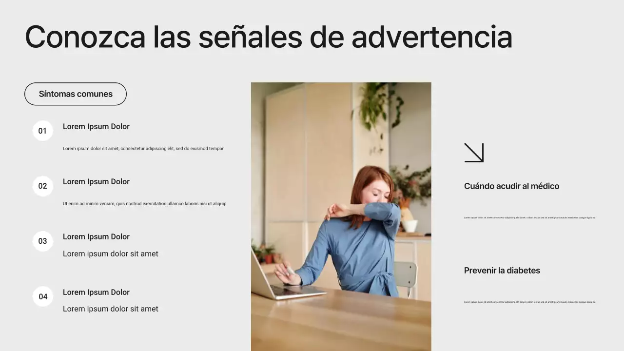 Presentación minimalista moderna en blanco y negro sobre la prevención de la diabetes