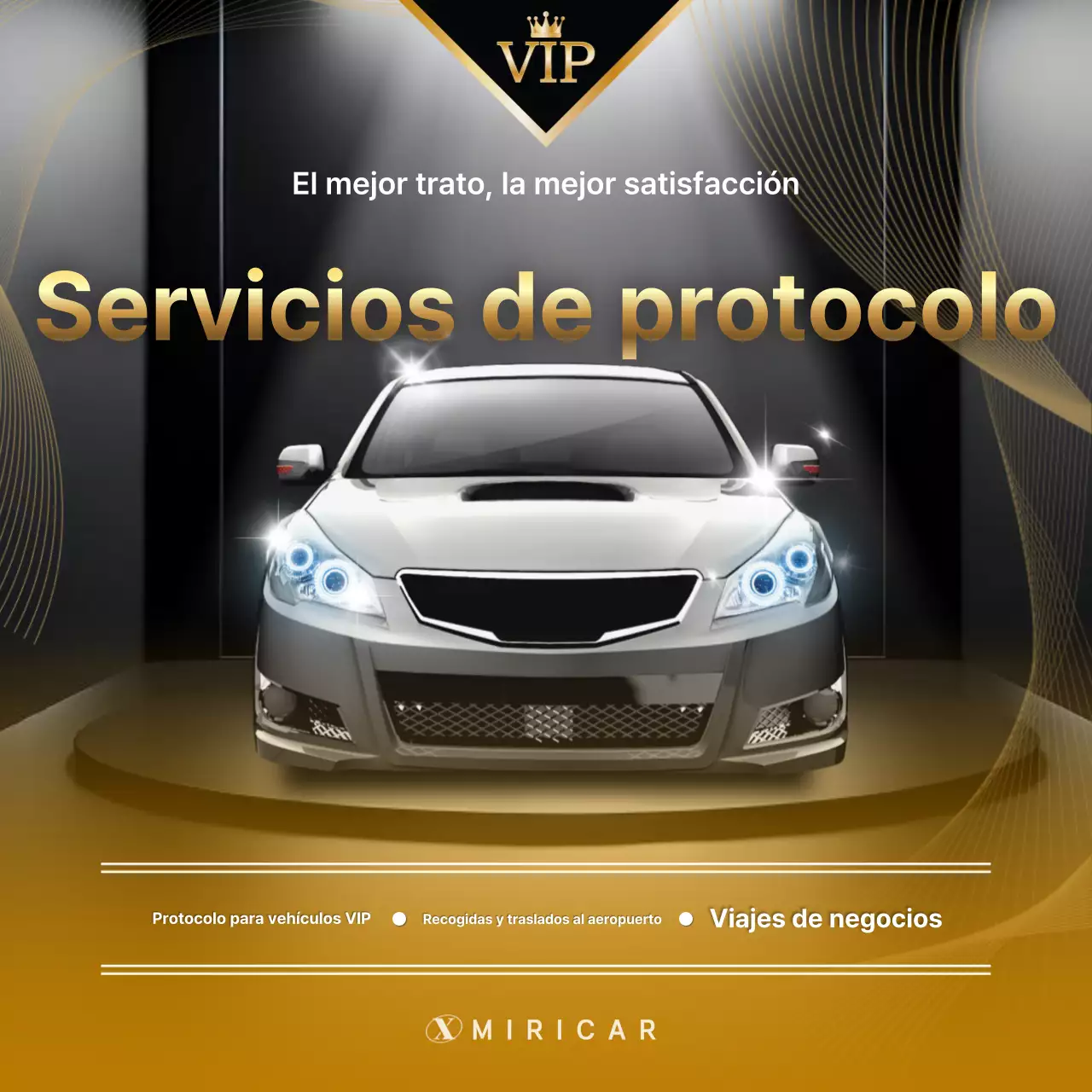 Anuncio de servicio de cortesía de un coche de lujo negro