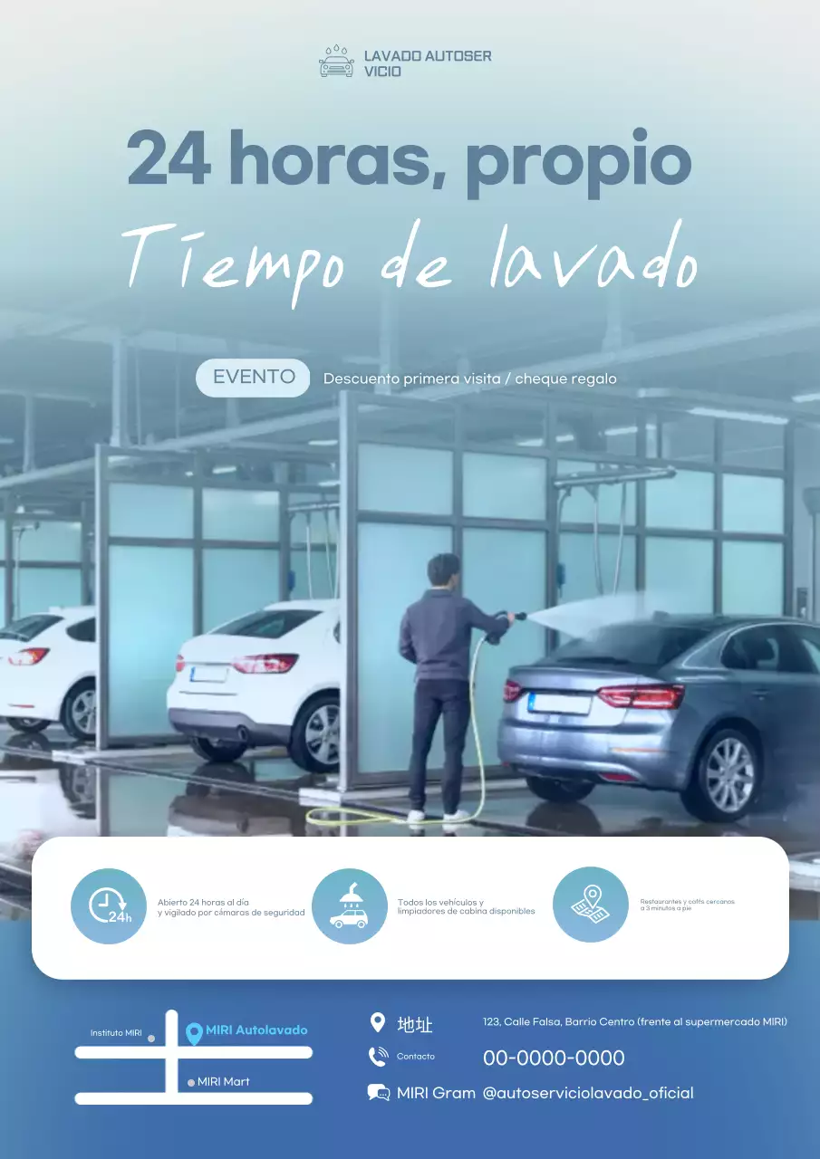 Promoción de lavado de autos moderno azul cielo