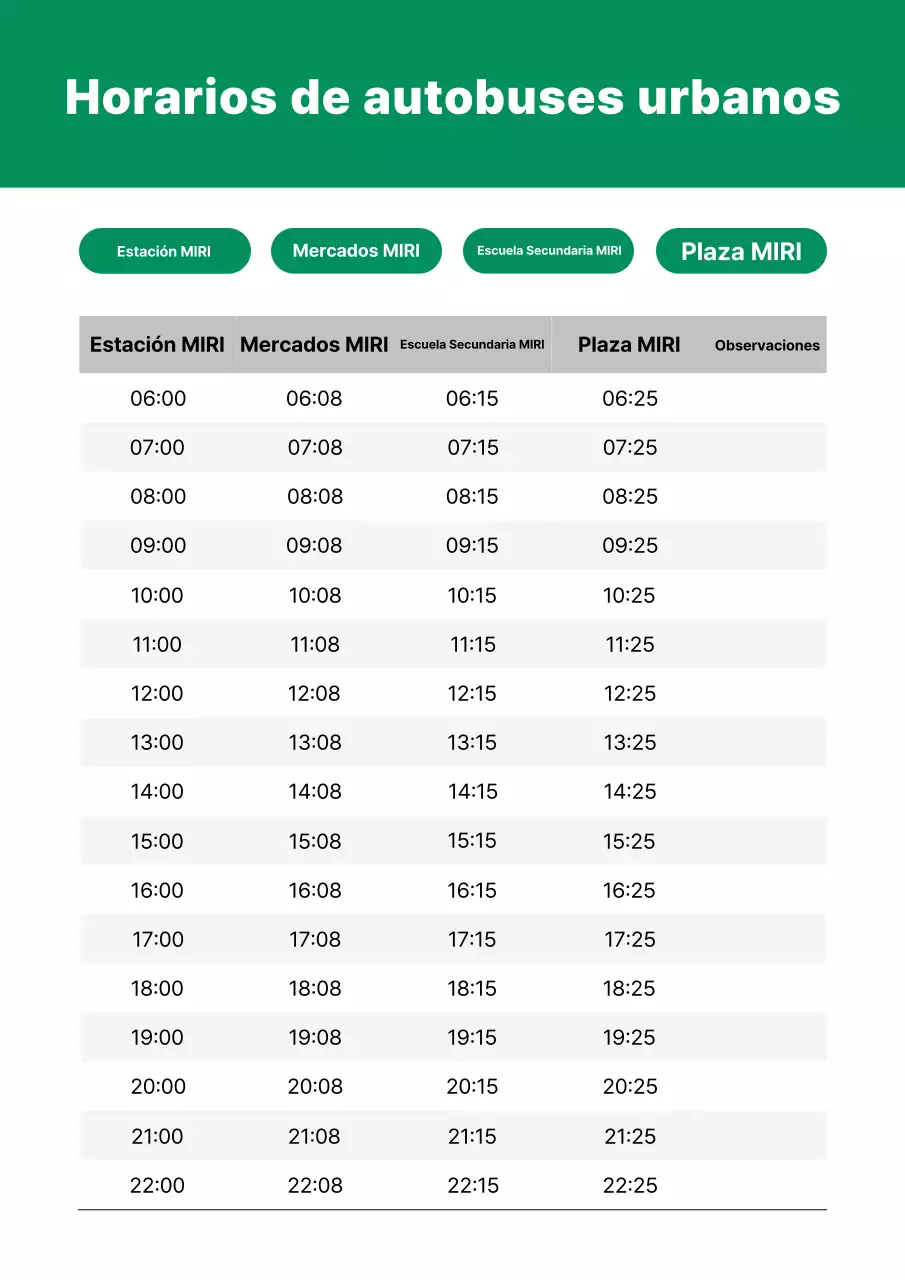 Guía de horarios de autobuses urbanos Green Simple