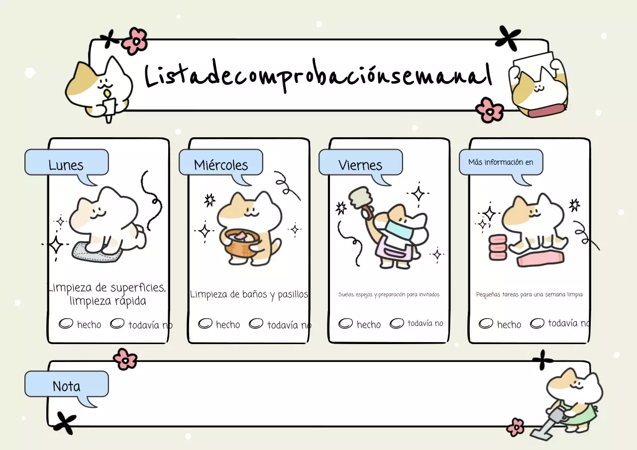 Póster ilustrativo de lista de tareas domésticas en beige y azul
