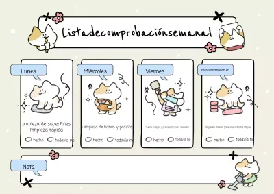 Póster ilustrativo de lista de tareas domésticas en beige y azul