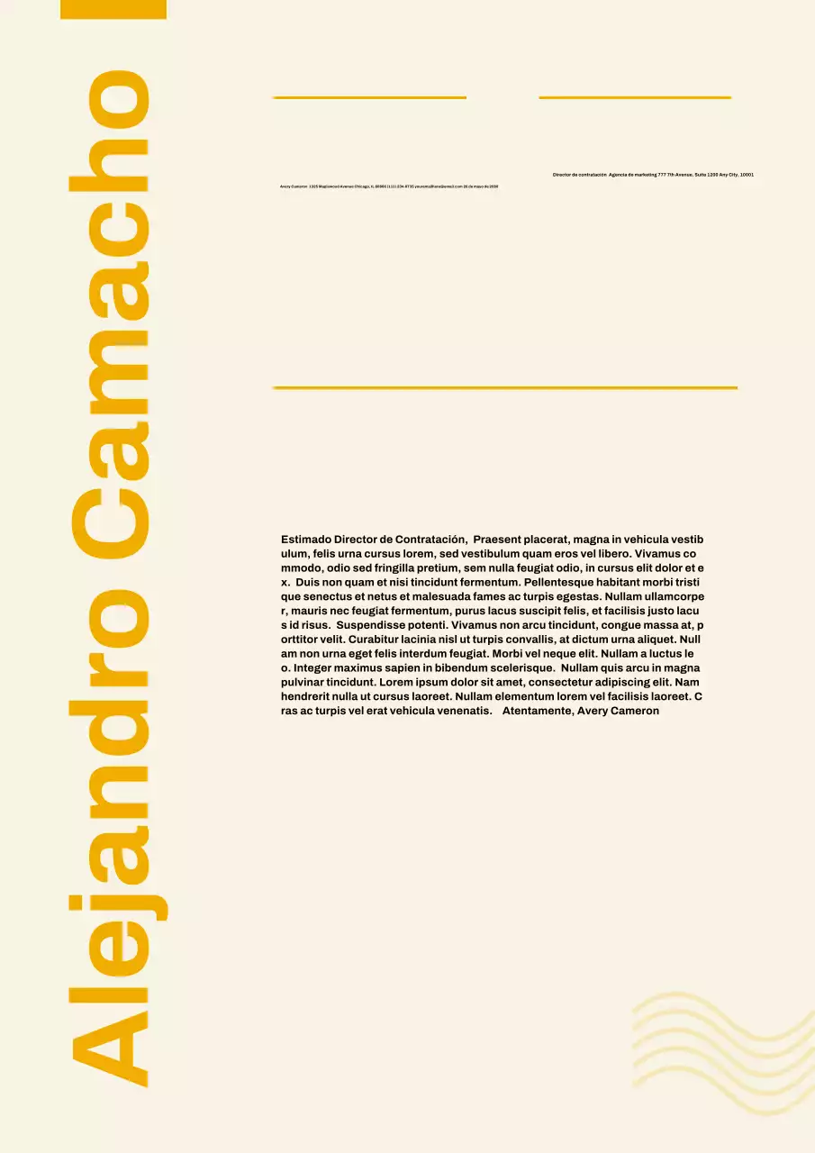 Póster de documento con carta de presentación en estilo suizo amarillo