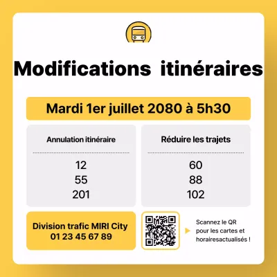 Avis de modification d'itinéraire de bus jaune simple