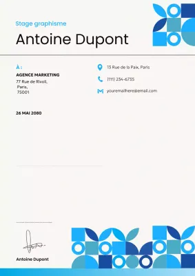 Affiche de lettre de motivation de stage moderne bleu