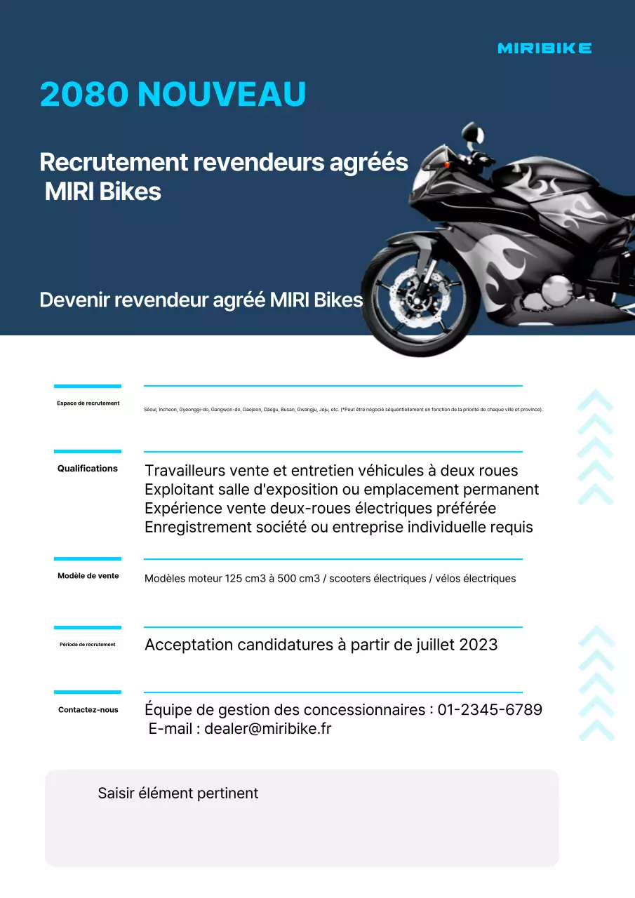 Recrutement de concessionnaires de motos Blue Modern