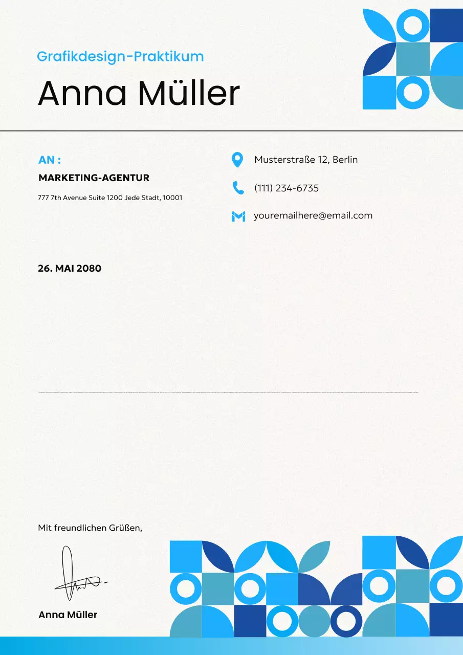 Blaues modernes Praktikumsanschreiben Poster