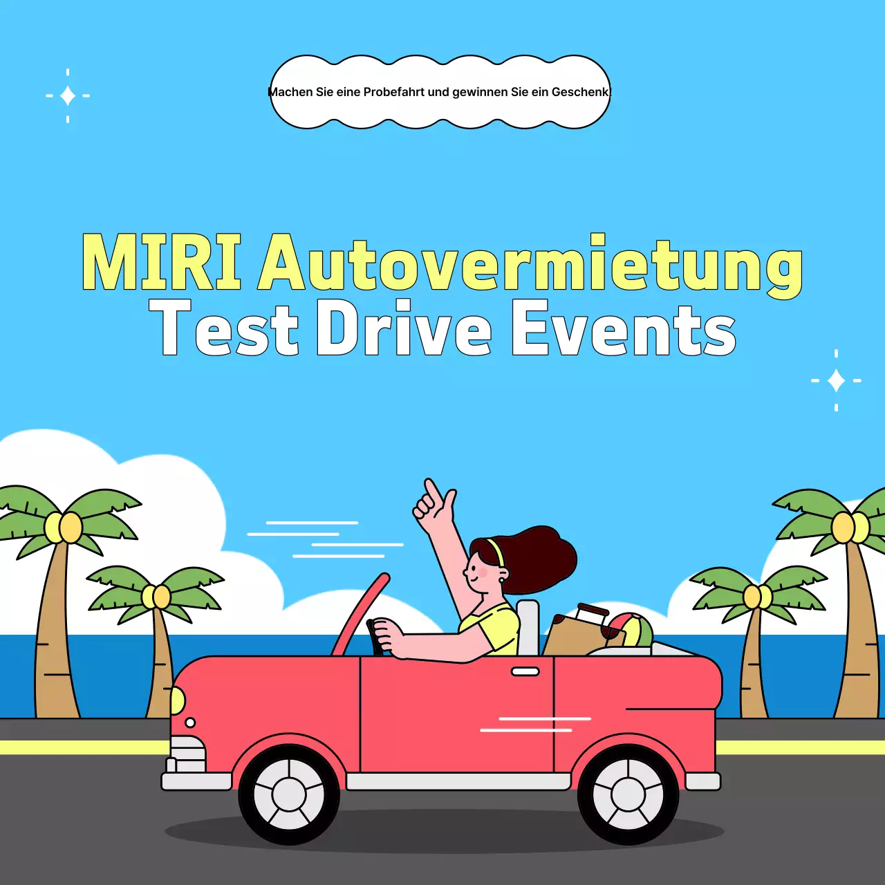 Werbung für das Probefahrt-Event für Mietwagen von Sky Blue Pop