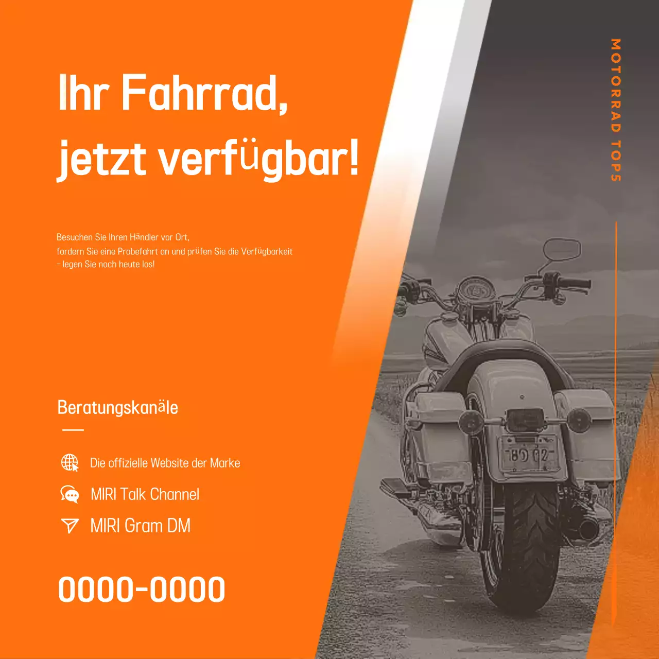 Orange moderne Motorradwerbung