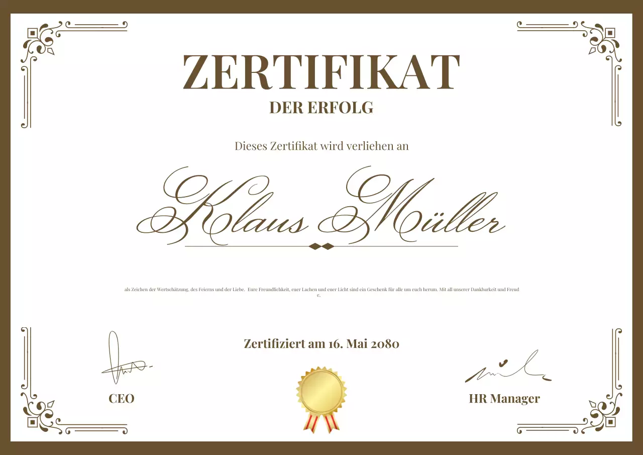 Brown Classic Leistungszertifikat Poster